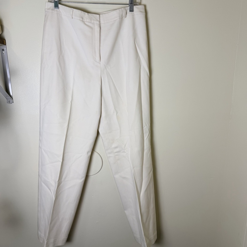 Talbots Womens Cream Stretch Cotton Blend Lined Straight Leg Dress Pants Size 12